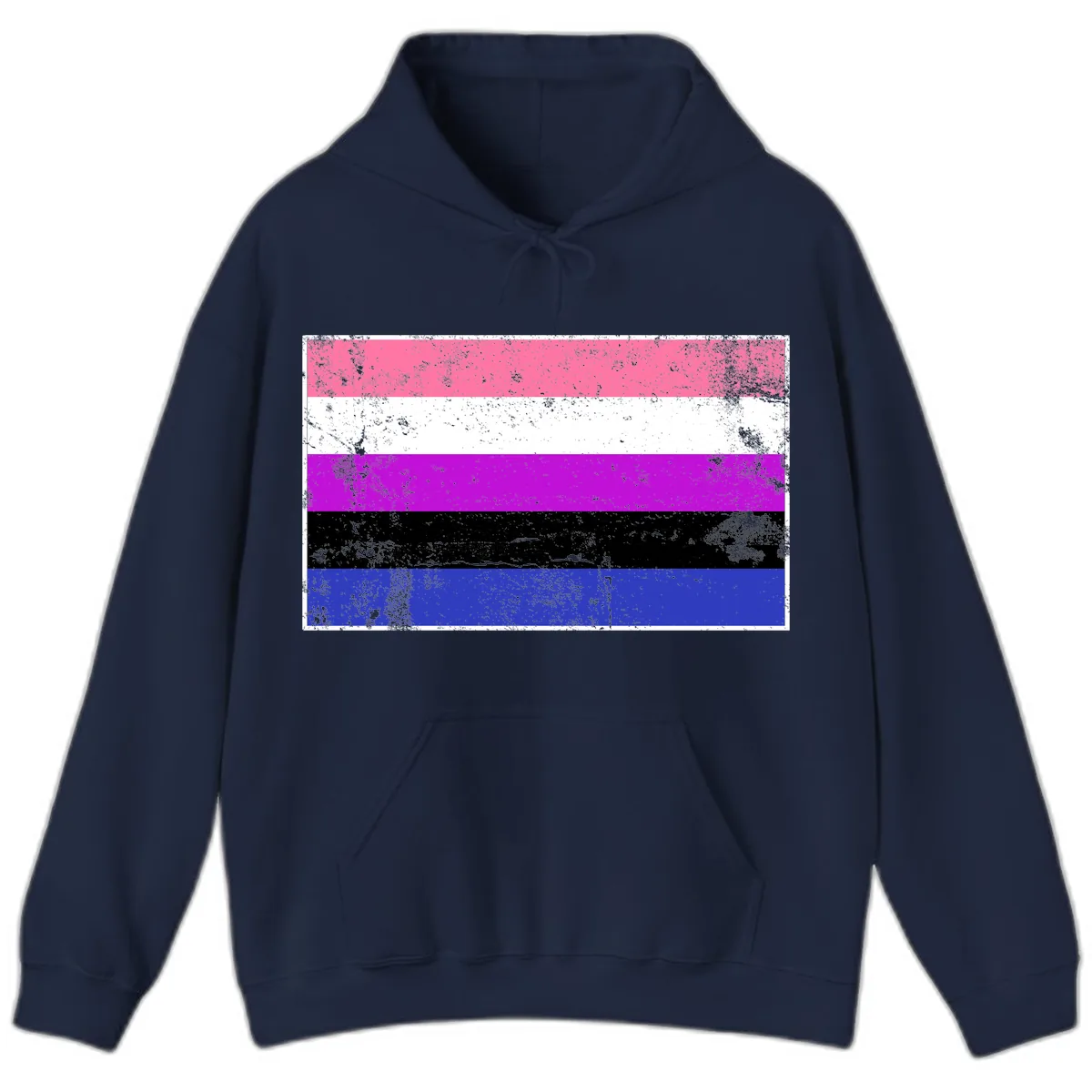 Genderqueer Pride Flag Grunge Hoodie in Navy