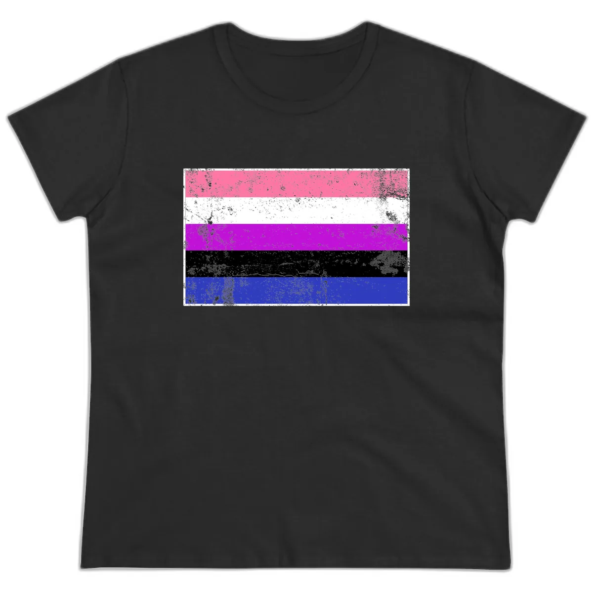 Genderqueer Pride Flag Grunge Ladies Tee in Black