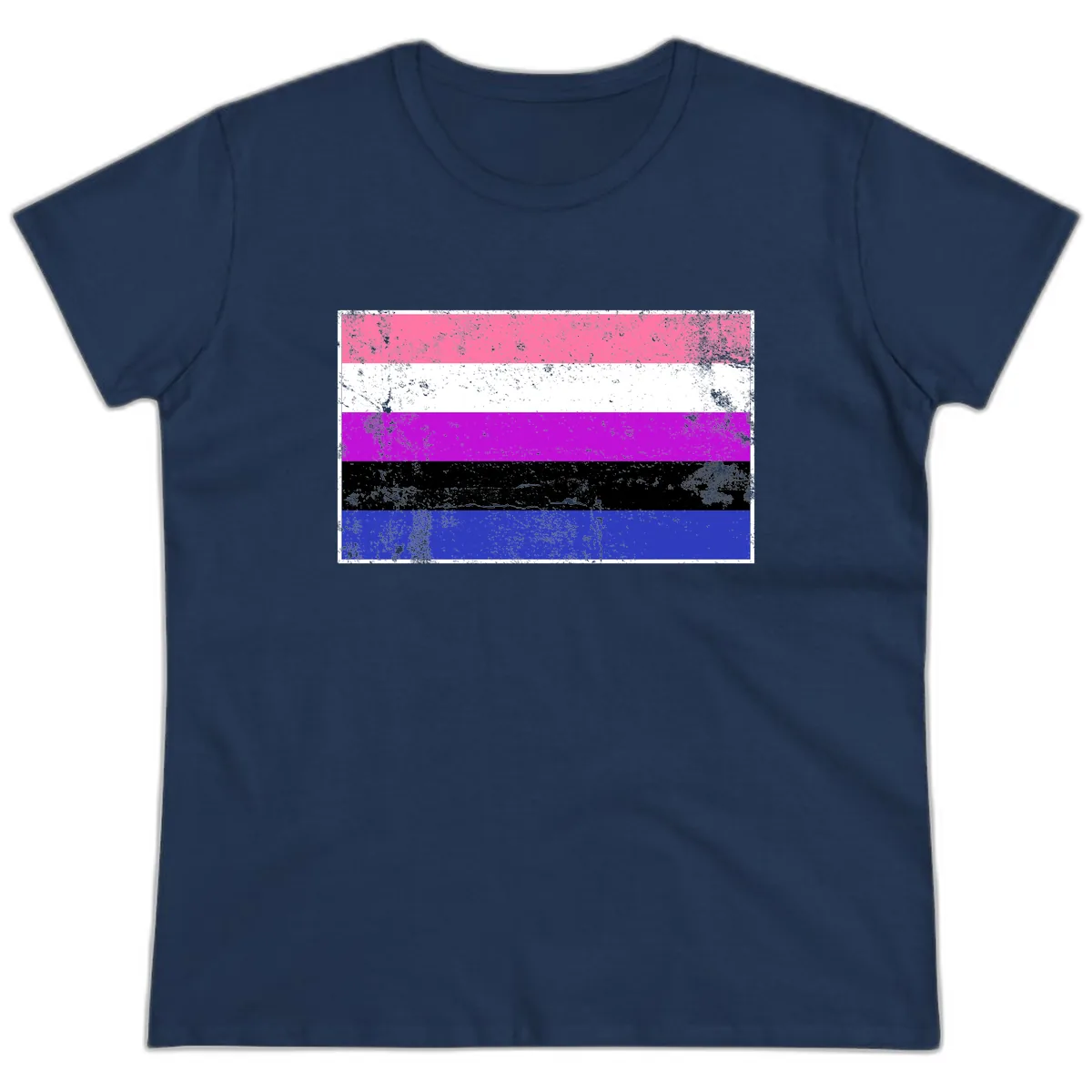 Genderqueer Pride Flag Grunge Ladies Tee in Navy