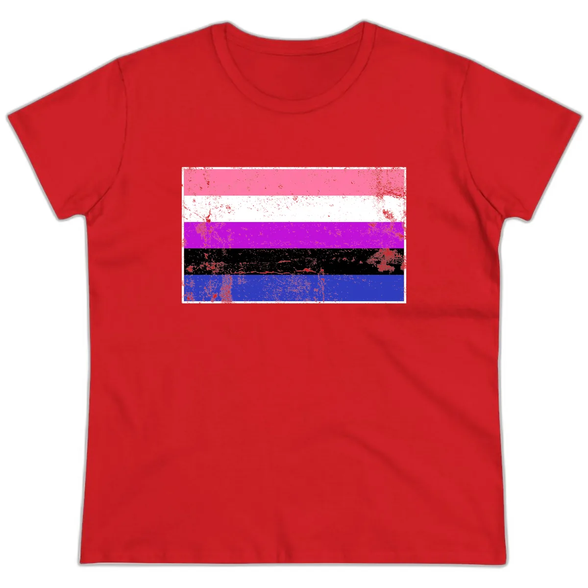 Genderqueer Pride Flag Grunge Ladies Tee in Red
