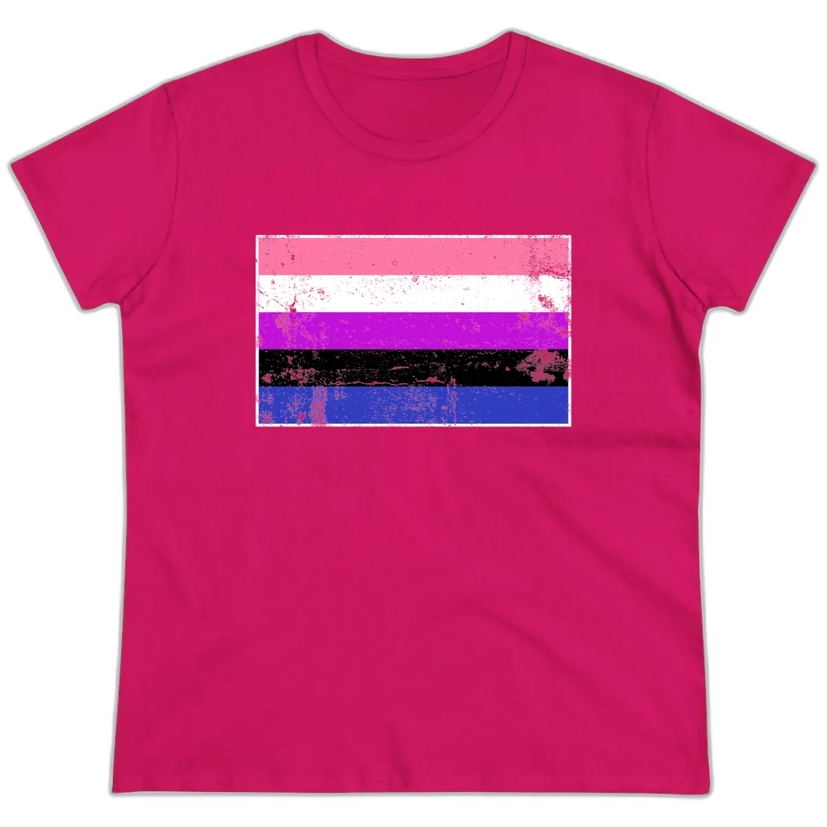 Genderqueer Pride Flag Grunge Ladies Tee in Heliconia