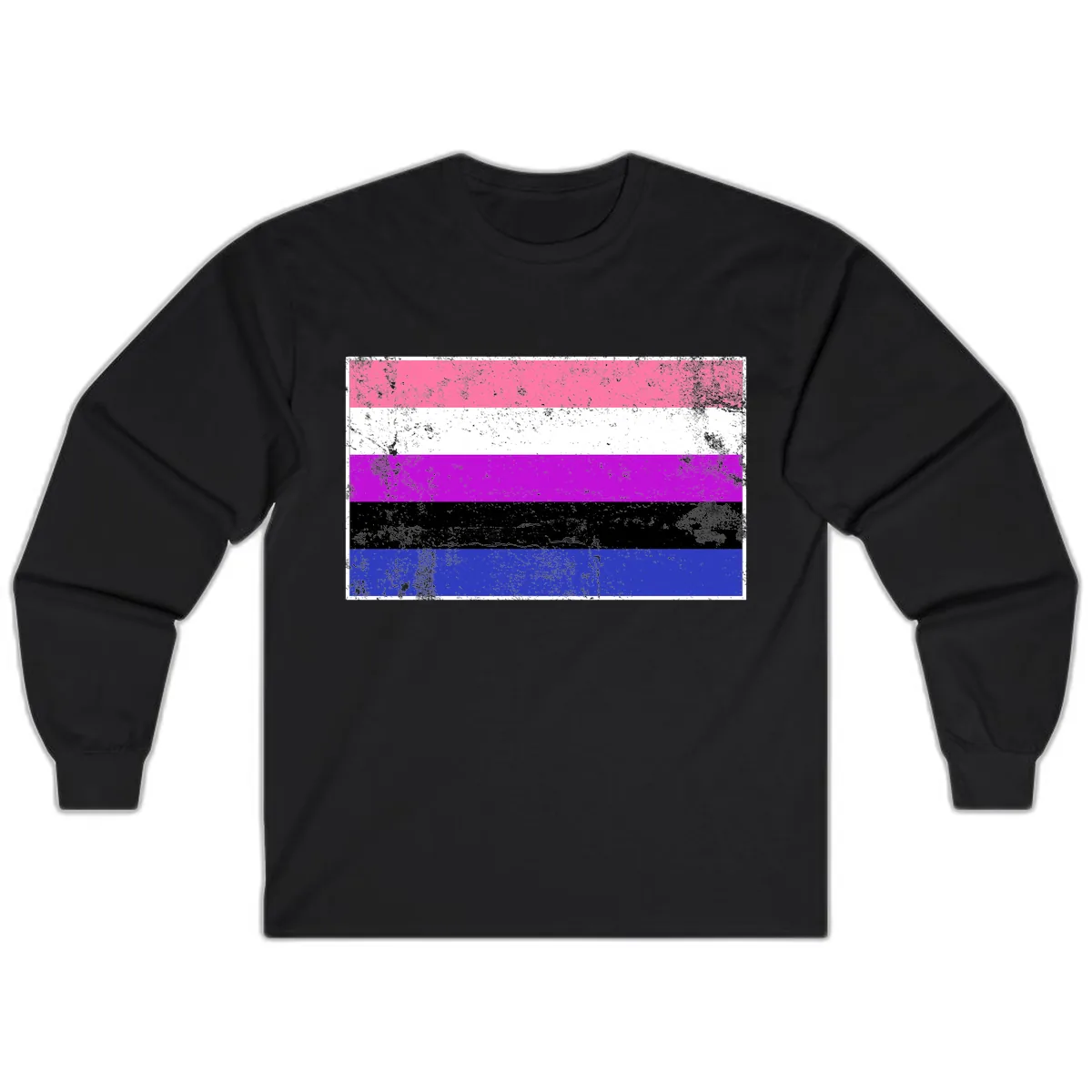 Genderqueer Pride Flag Grunge Long Sleeve in Black
