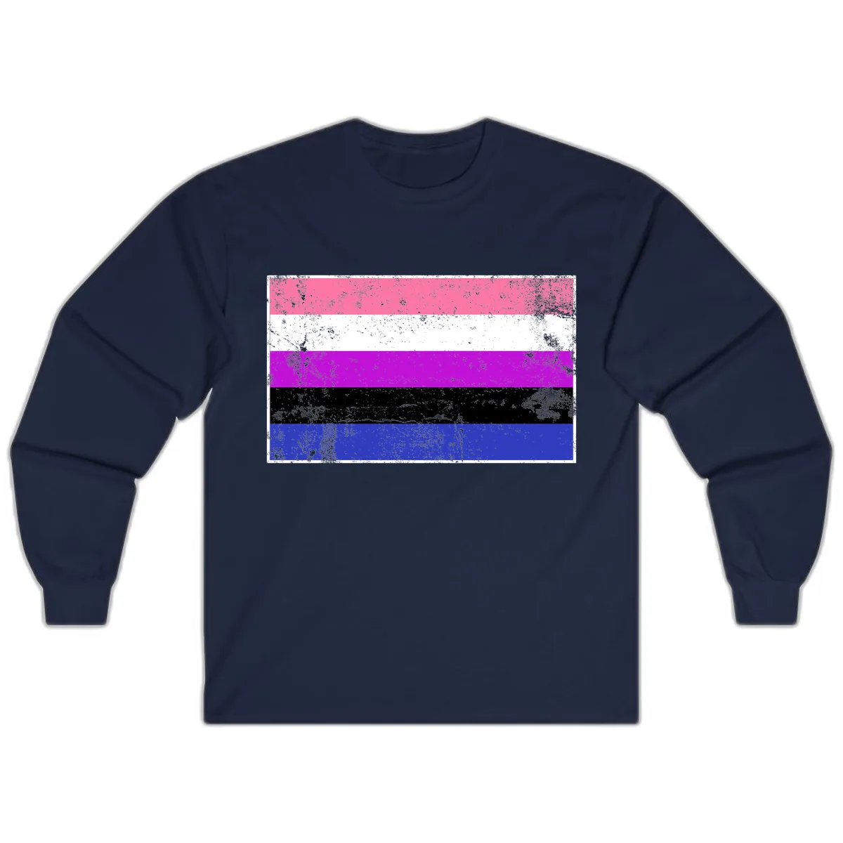 Genderqueer Pride Flag Grunge Long Sleeve in Navy