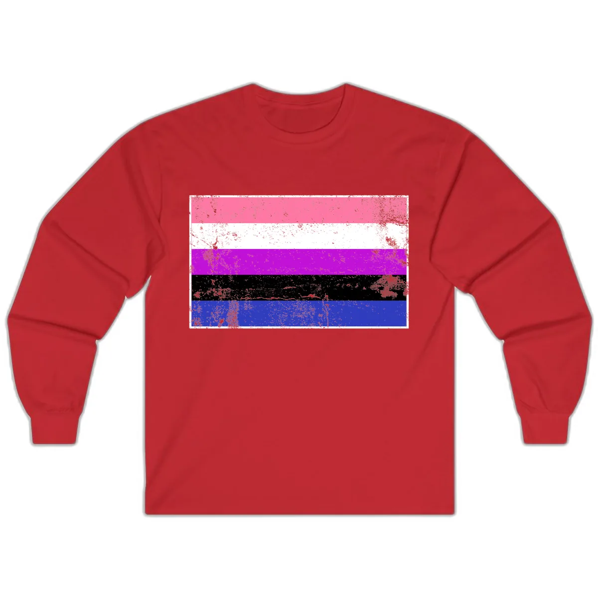 Genderqueer Pride Flag Grunge Long Sleeve in Red
