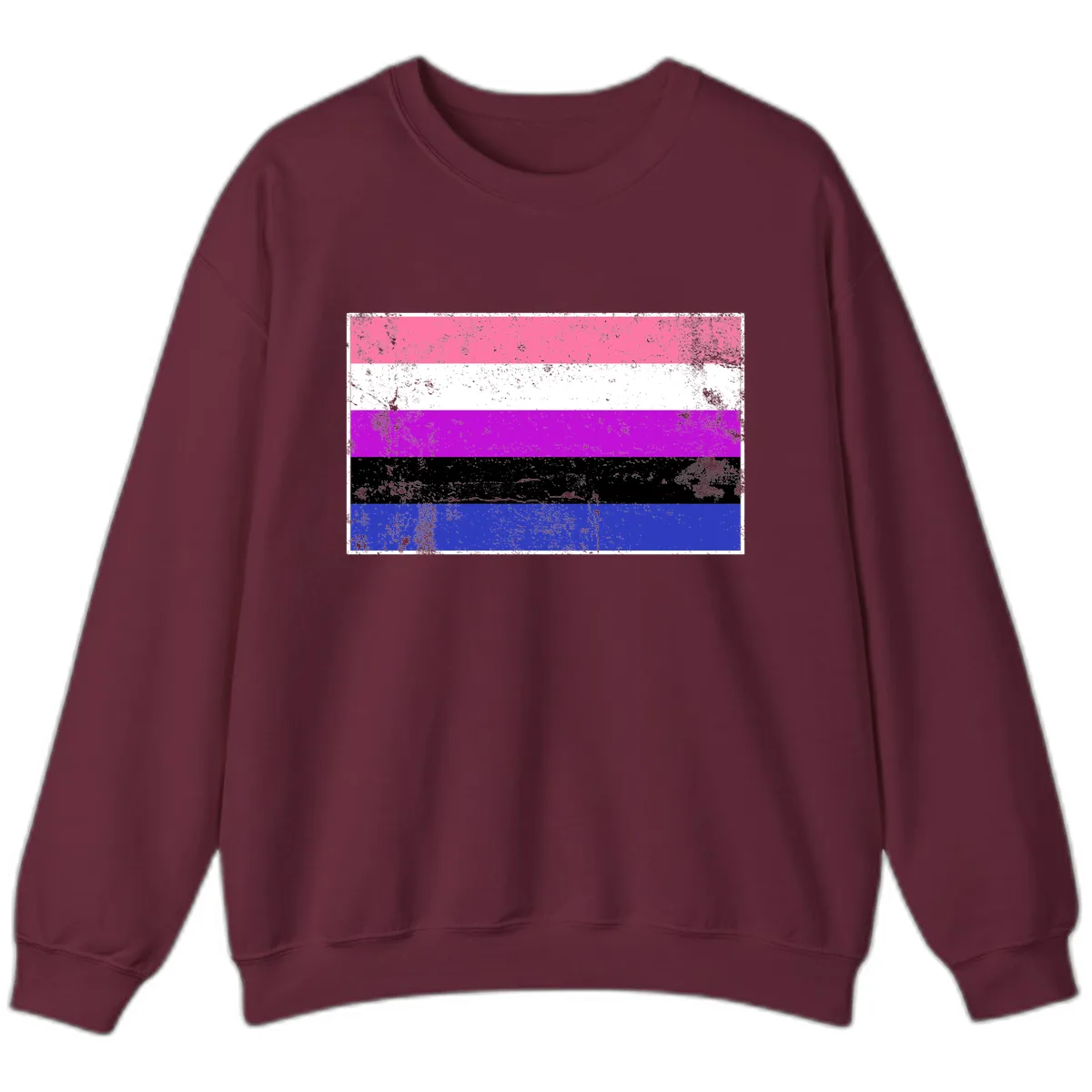 Genderqueer Pride Flag Grunge Sweatshirt in Maroon
