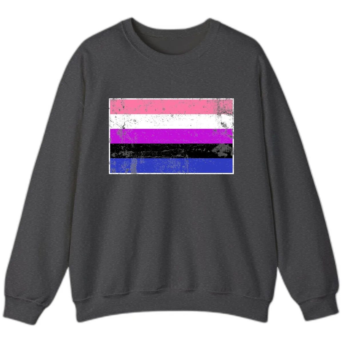 Genderqueer Pride Flag Grunge Sweatshirt in Dark Heather