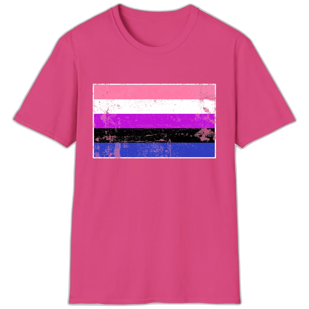 Genderqueer Pride Flag Grunge T-Shirt in Heliconia