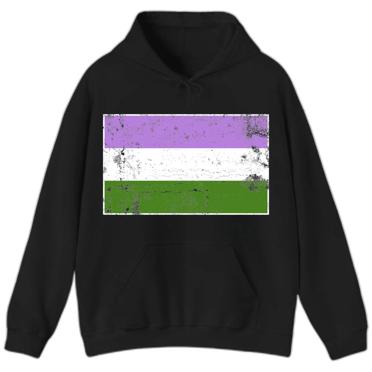 Genderqueer Pride Flag Distressed Hoodie in Black