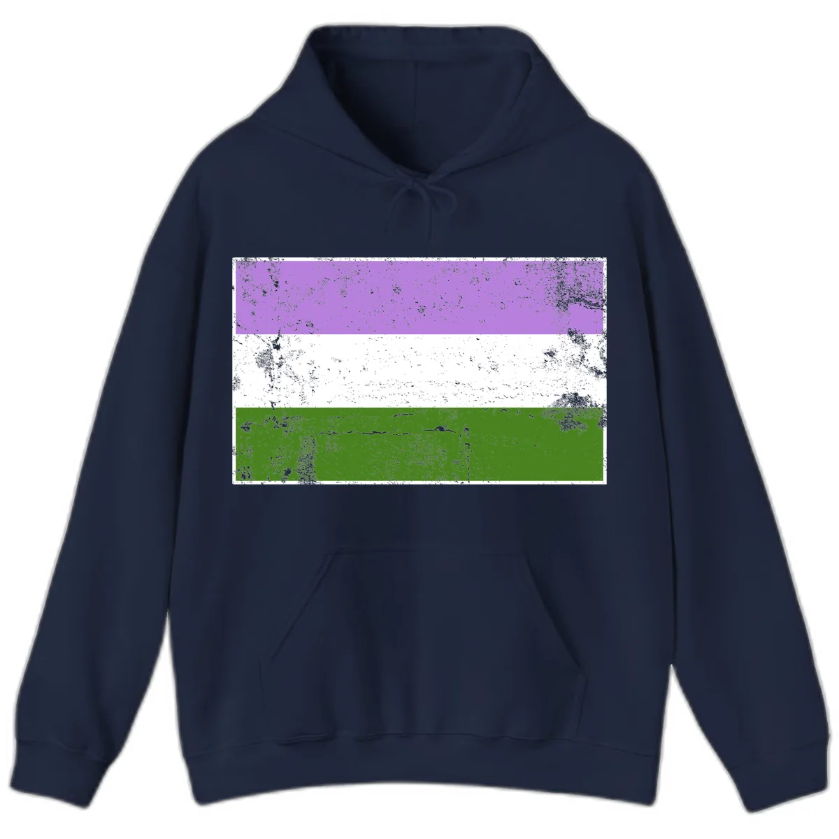 Genderqueer Pride Flag Distressed Hoodie in Navy