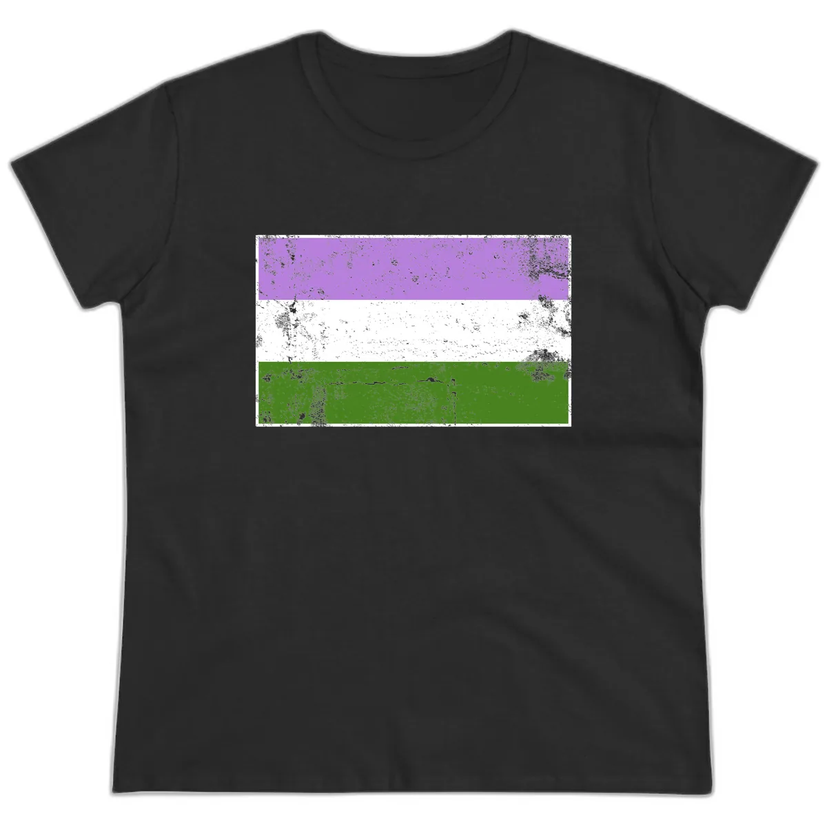 Genderqueer Pride Flag Distressed Ladies Tee in Black