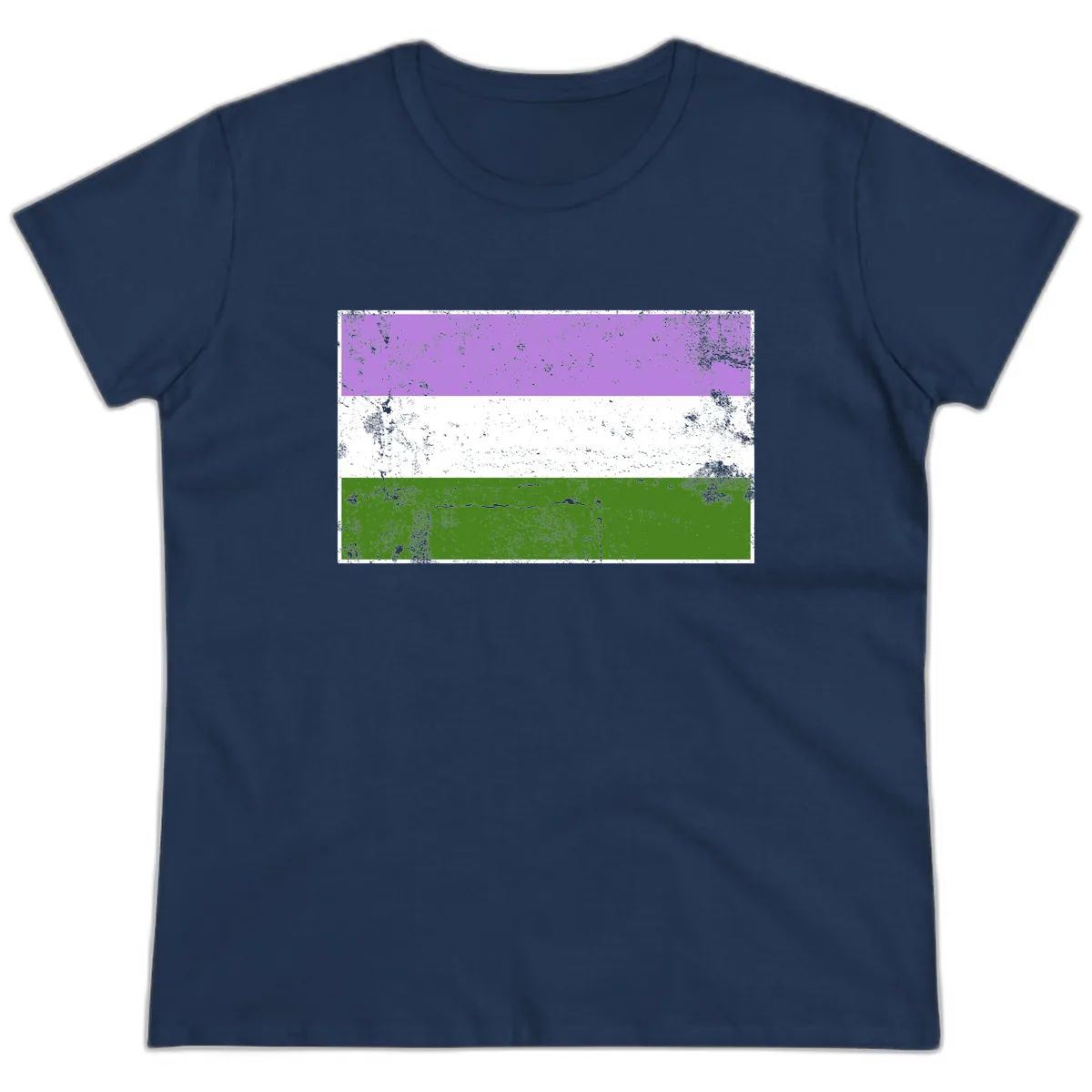 Genderqueer Pride Flag Distressed Ladies Tee in Navy
