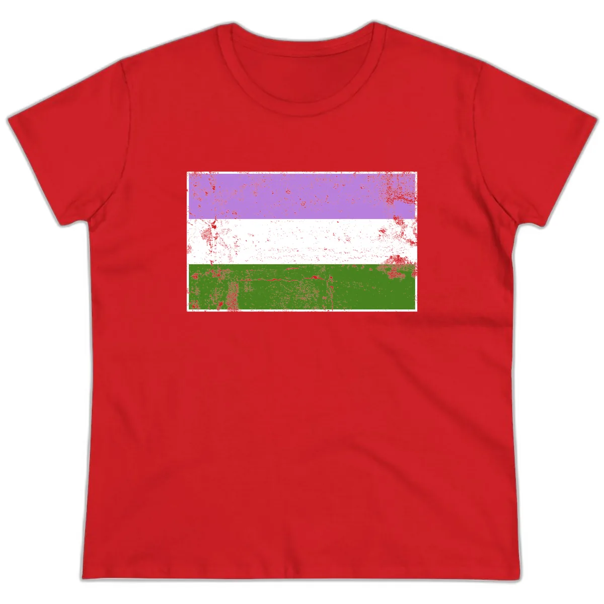 Genderqueer Pride Flag Distressed Ladies Tee in Red