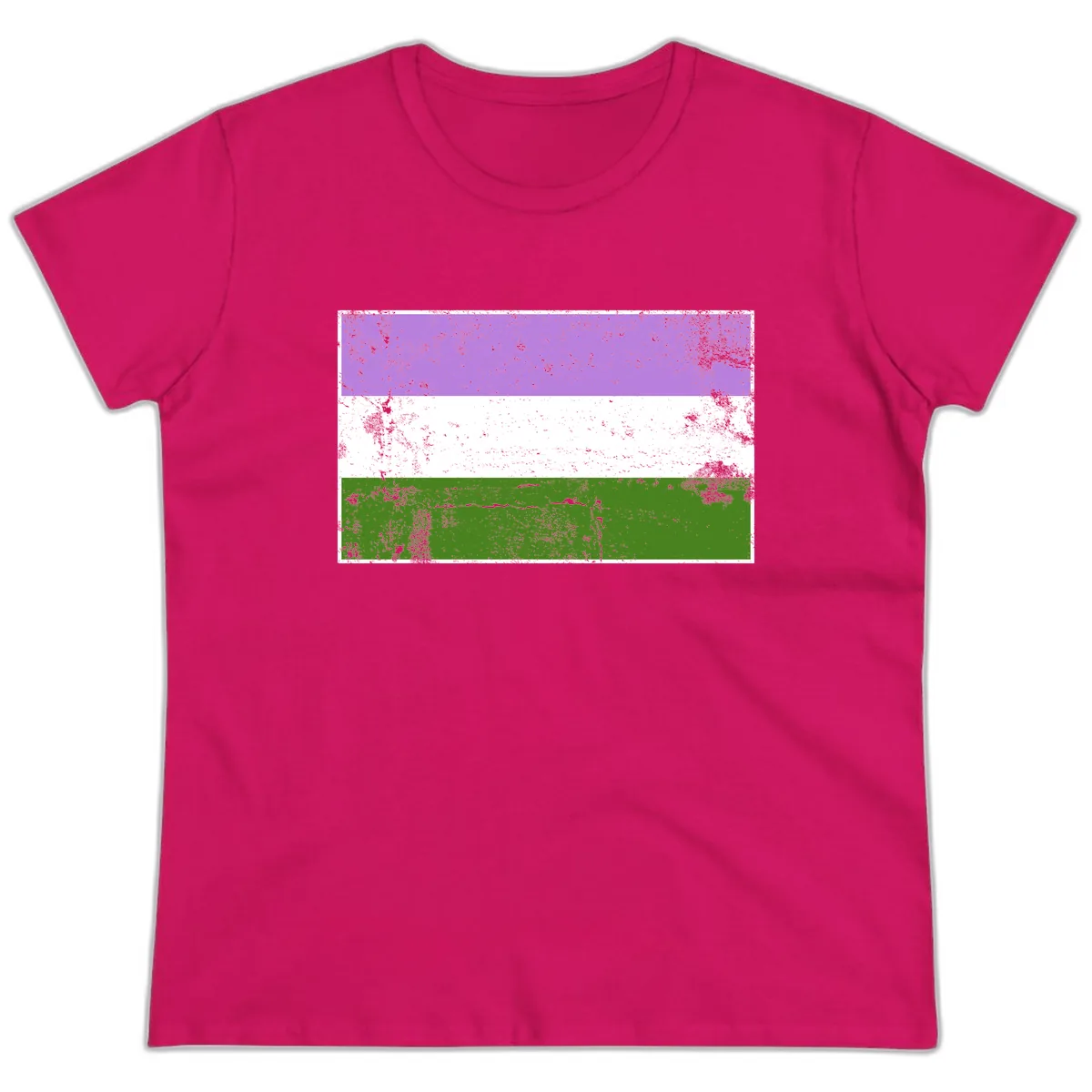 Genderqueer Pride Flag Distressed Ladies Tee in Heliconia