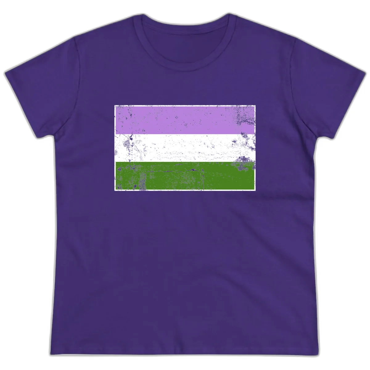 Genderqueer Pride Flag Distressed Ladies Tee in Purple