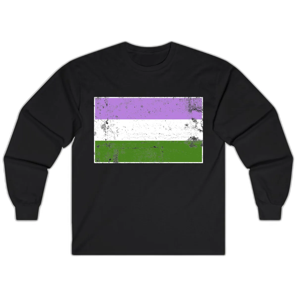 Genderqueer Pride Flag Distressed Long Sleeve in Black