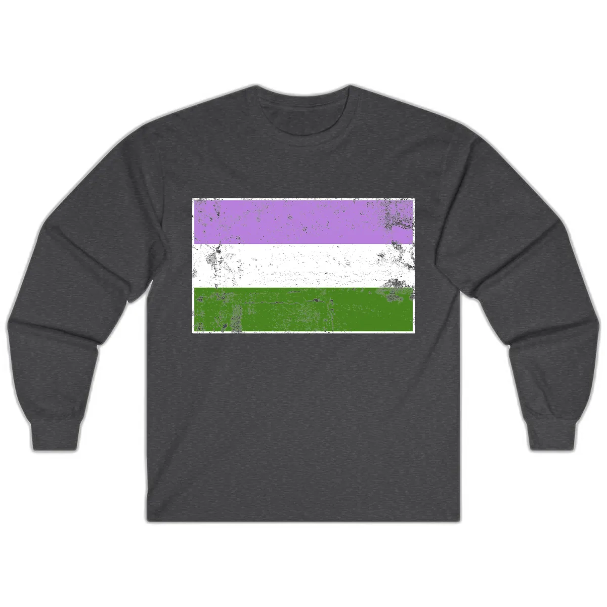 Genderqueer Pride Flag Distressed Long Sleeve in Dark Heather