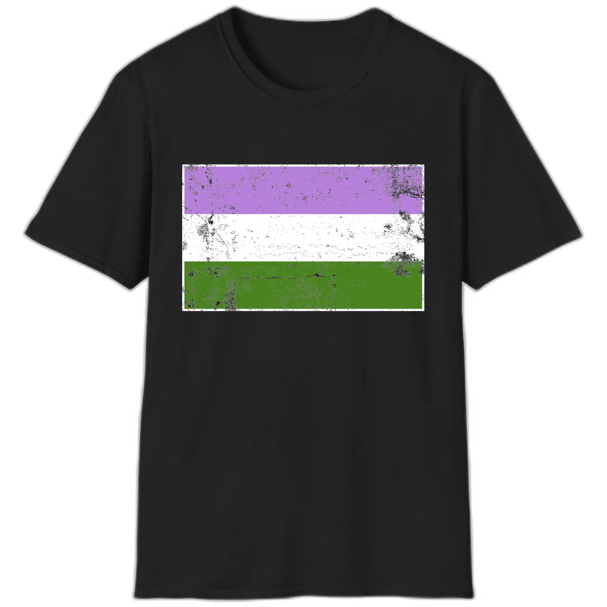 Genderqueer Pride Flag Distressed T-Shirt in Black