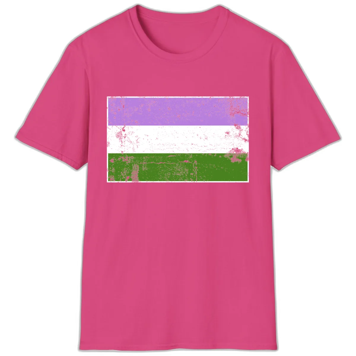 Genderqueer Pride Flag Distressed T-Shirt in Heliconia