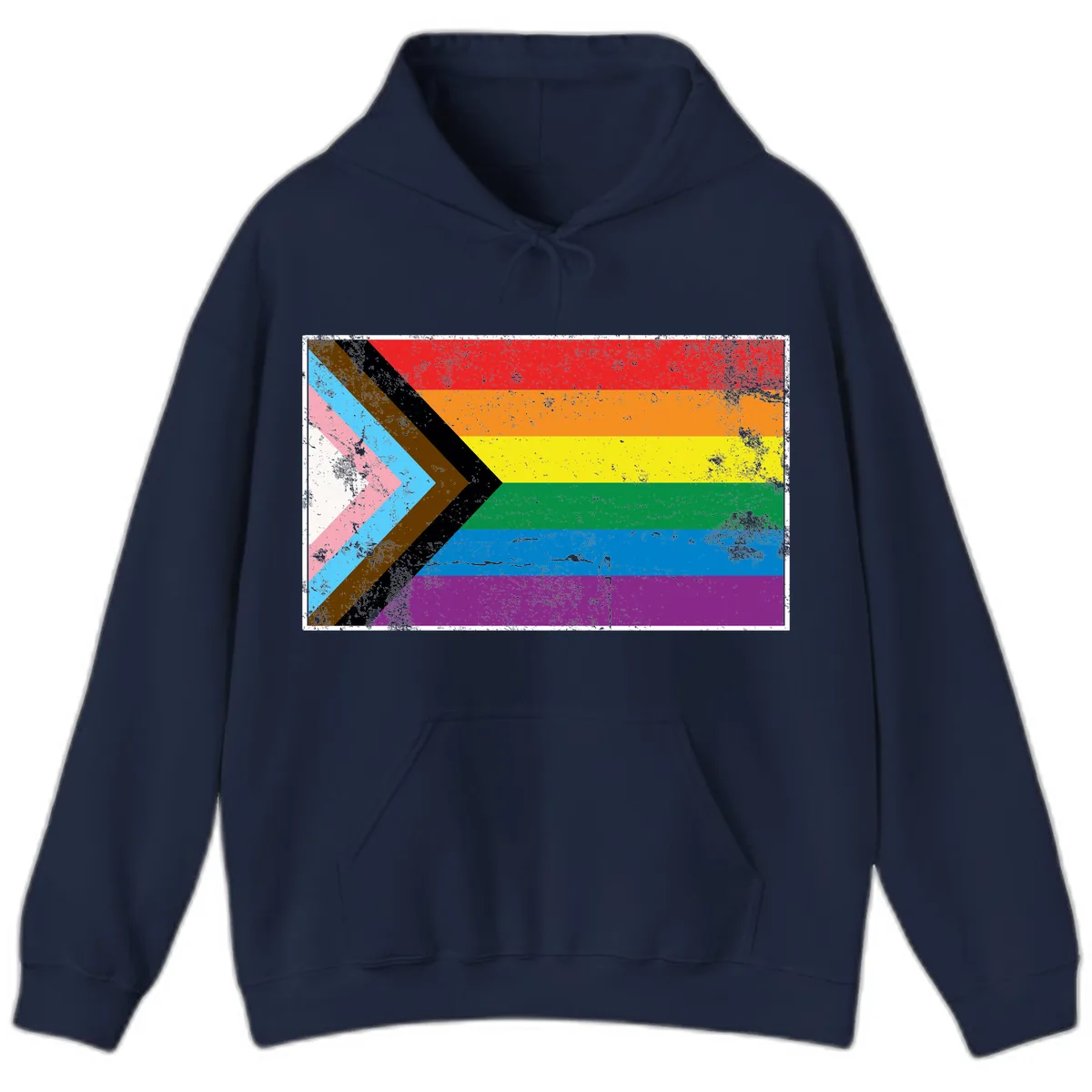 Progress Pride Flag Intersectional Design Hoodie in Navy