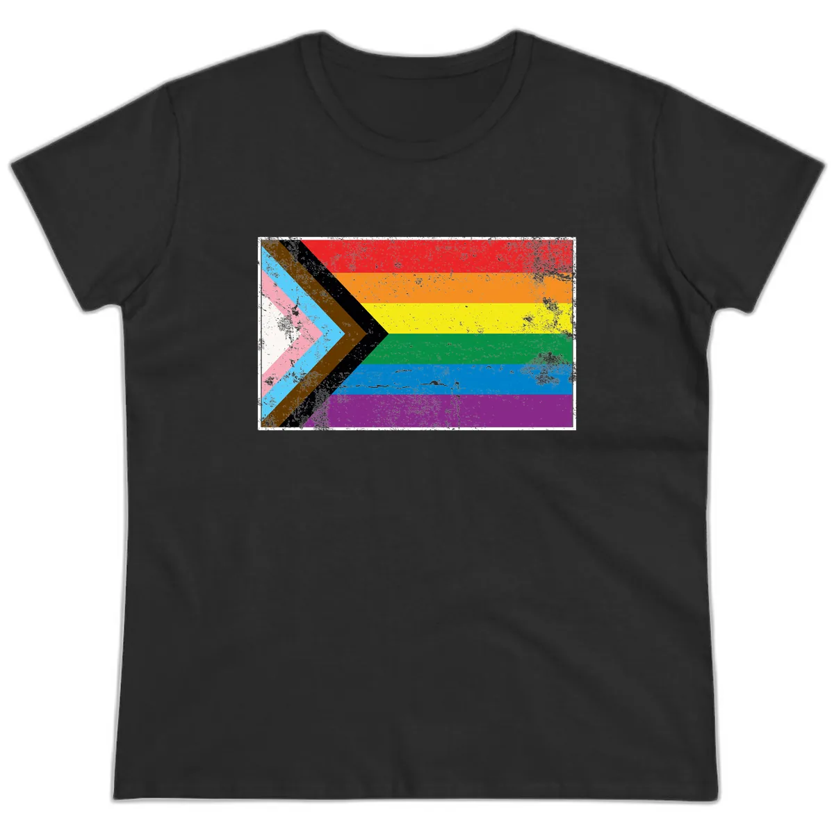 Progress Pride Flag Intersectional Design Ladies Tee in Black