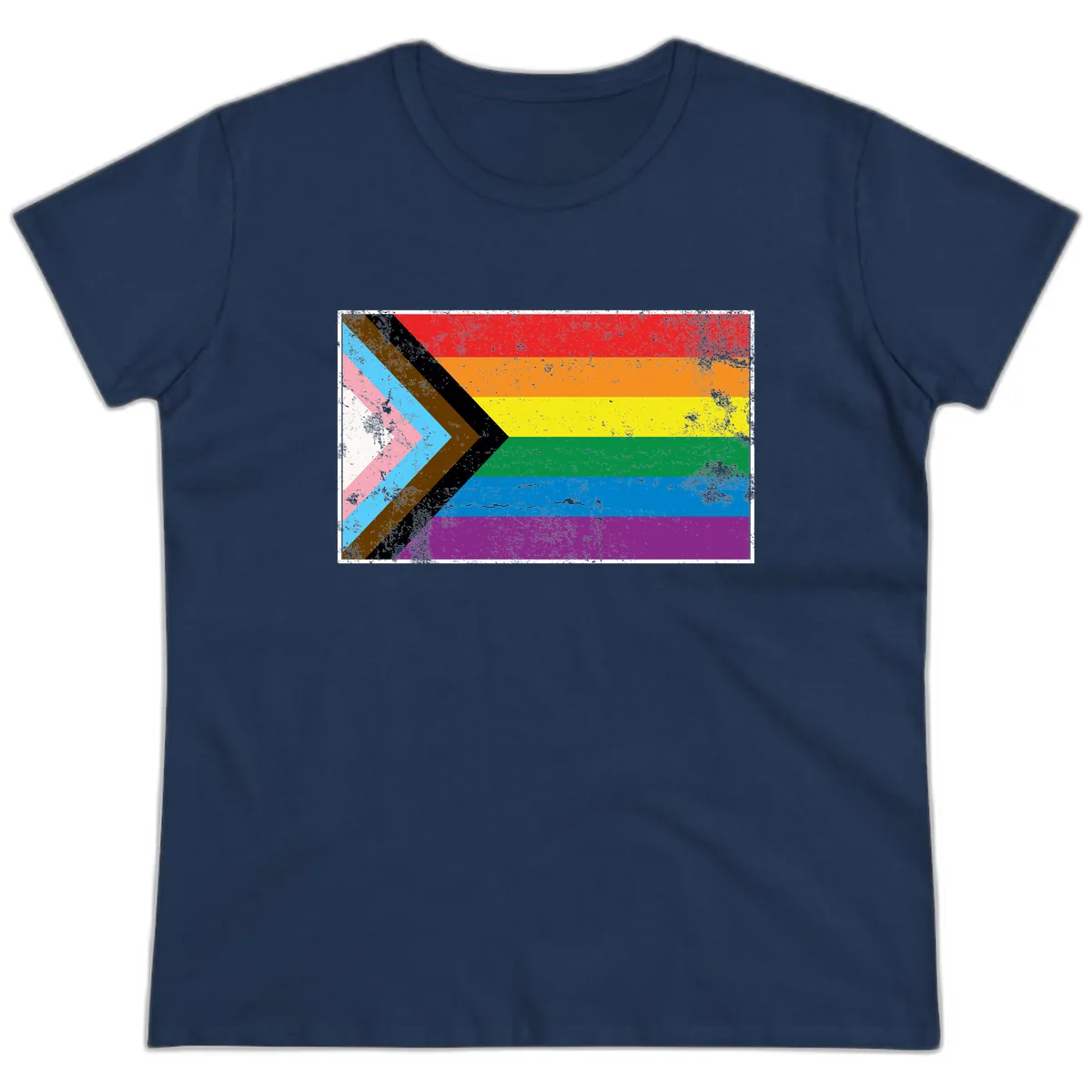 Progress Pride Flag Intersectional Design Ladies Tee in Navy