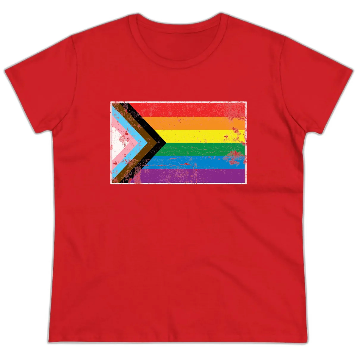 Progress Pride Flag Intersectional Design Ladies Tee in Red