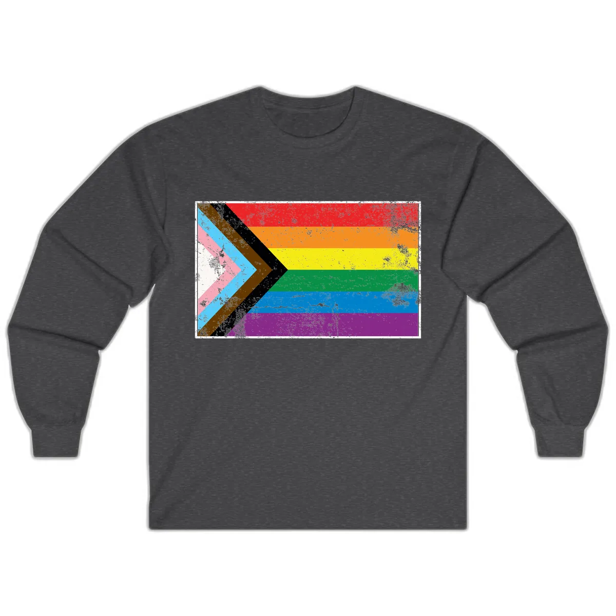 Progress Pride Flag Intersectional Design Long Sleeve in Dark Heather