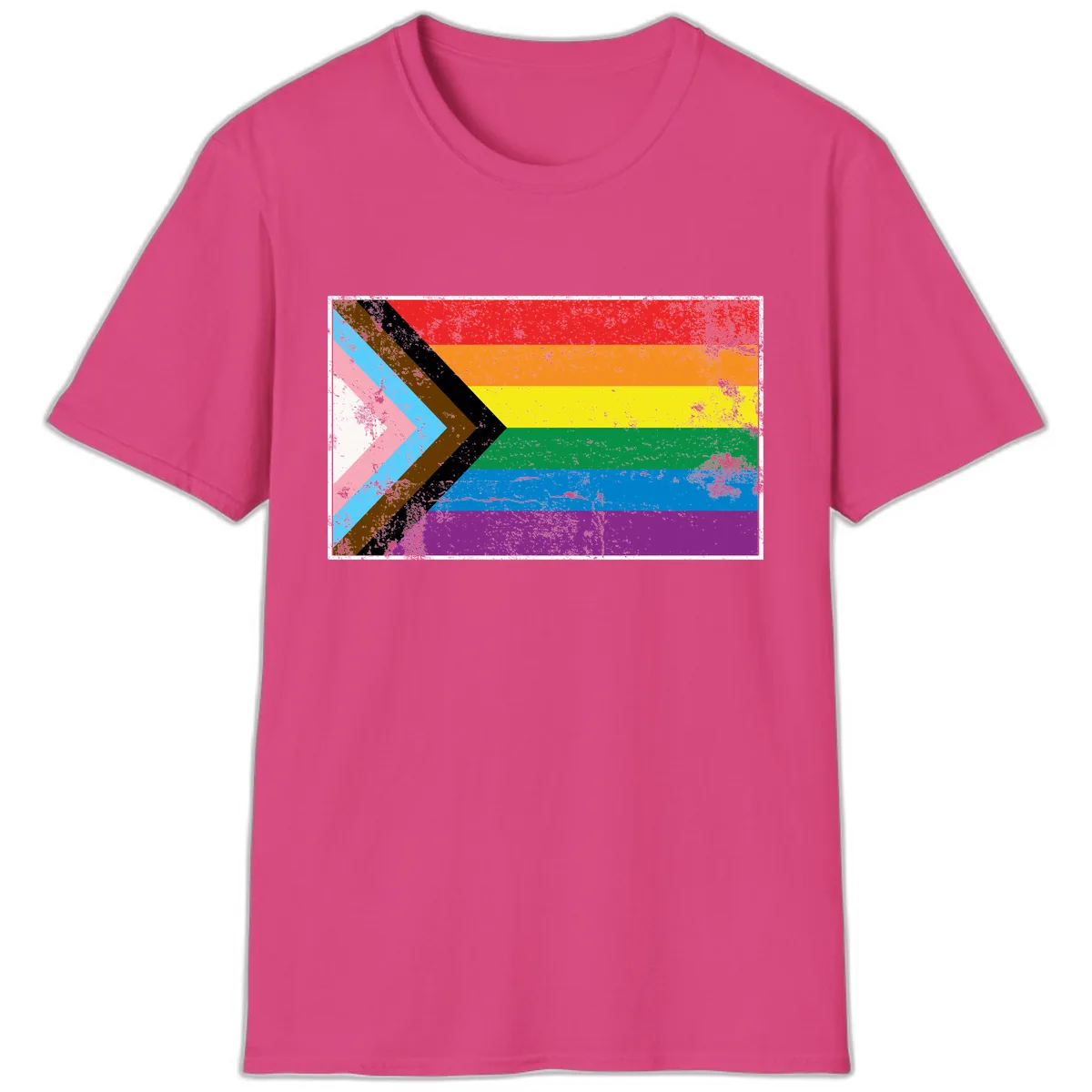 Progress Pride Flag Intersectional Design T-Shirt in Heliconia
