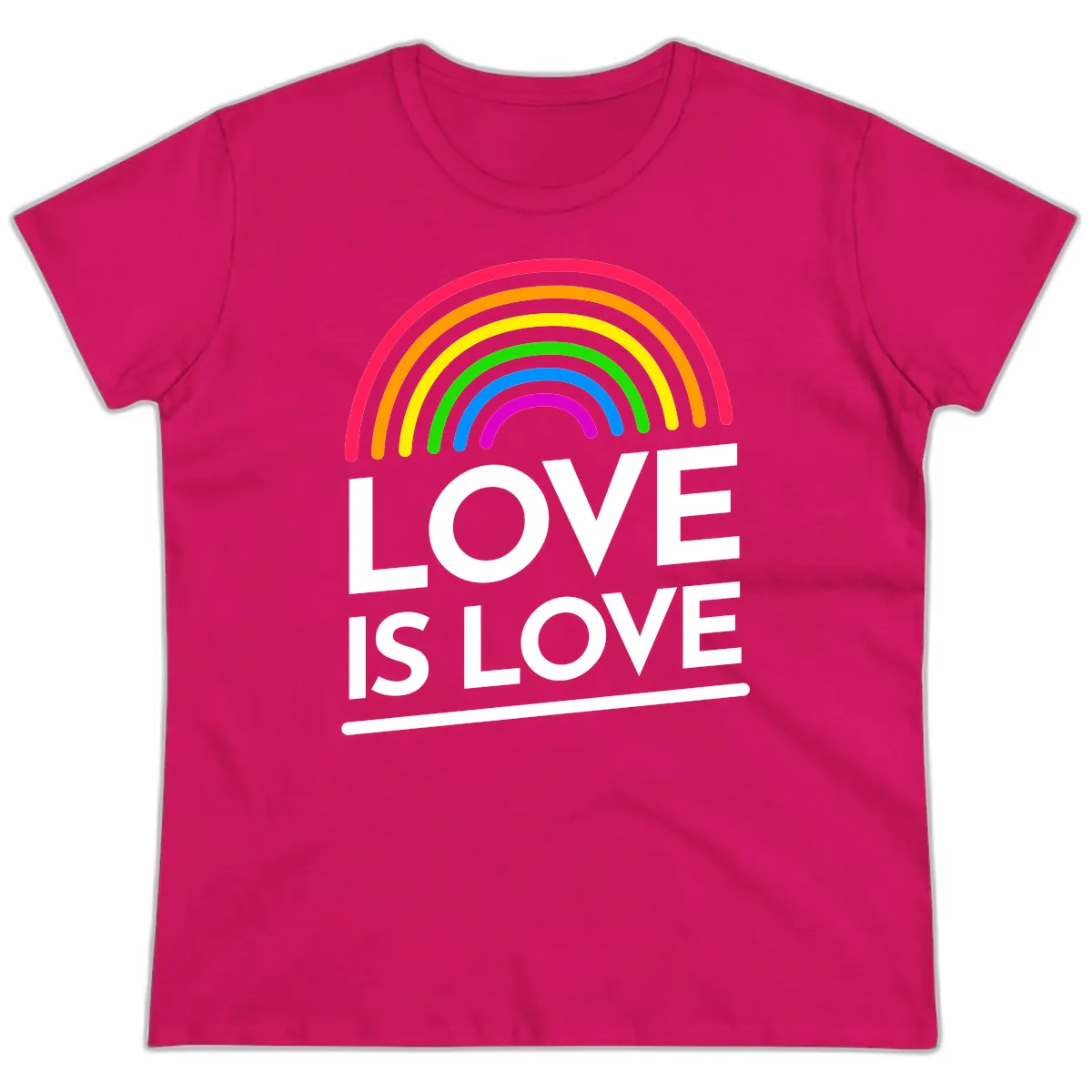 Love Is Love Pride Rainbow Ladies Tee in Heliconia