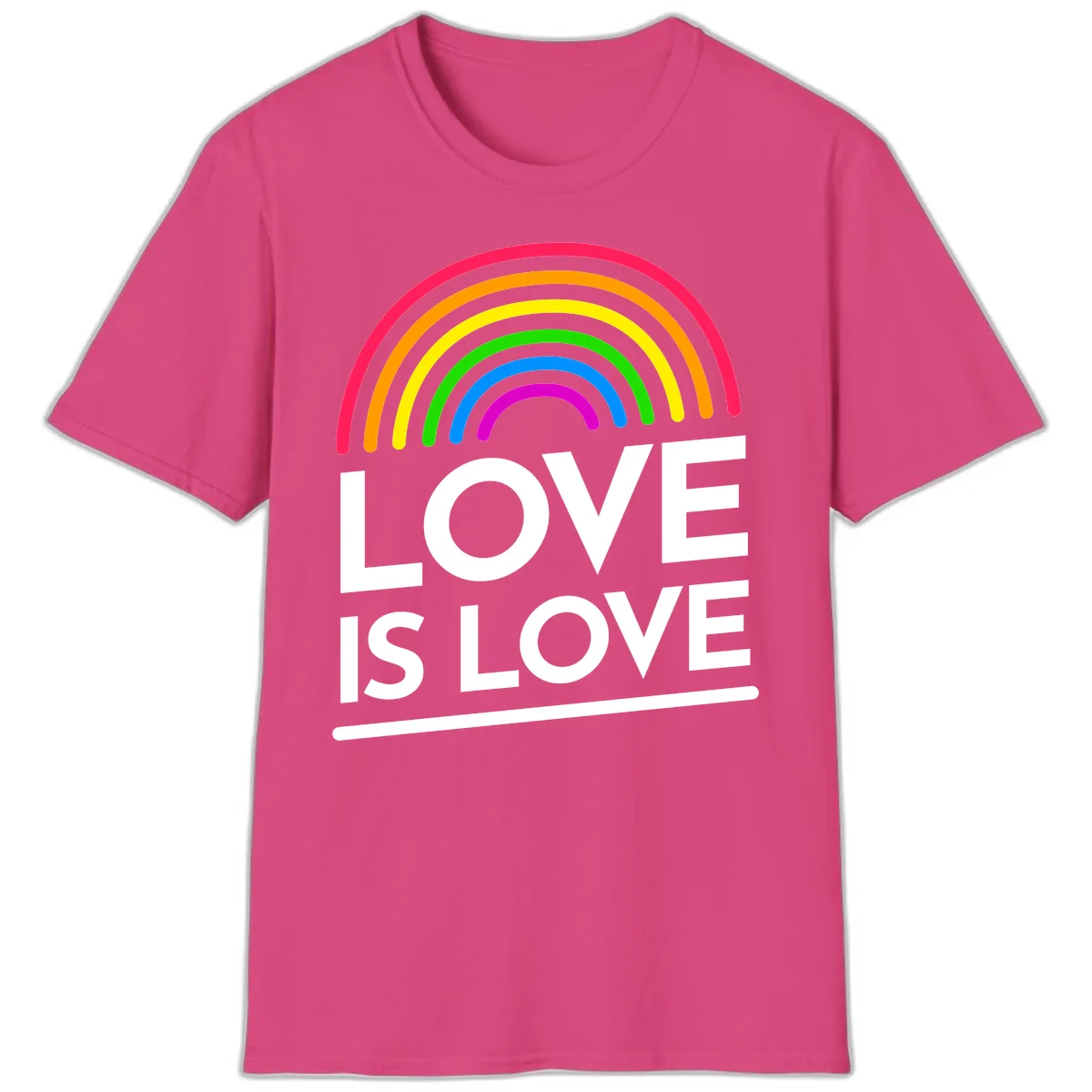 Love Is Love Pride Rainbow T-Shirt in Heliconia