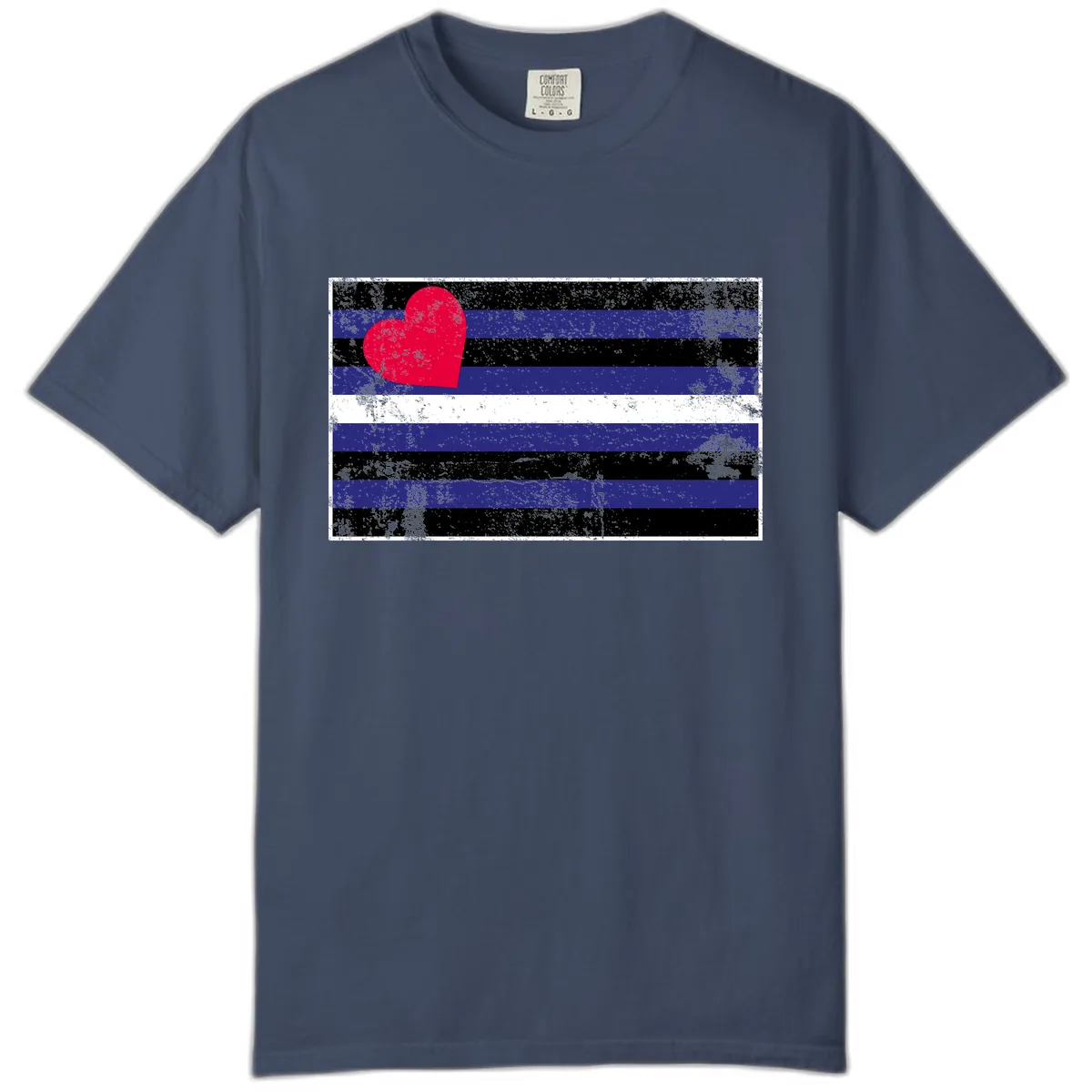 Love Stripes Pride Heart Comfort Color in Midnight