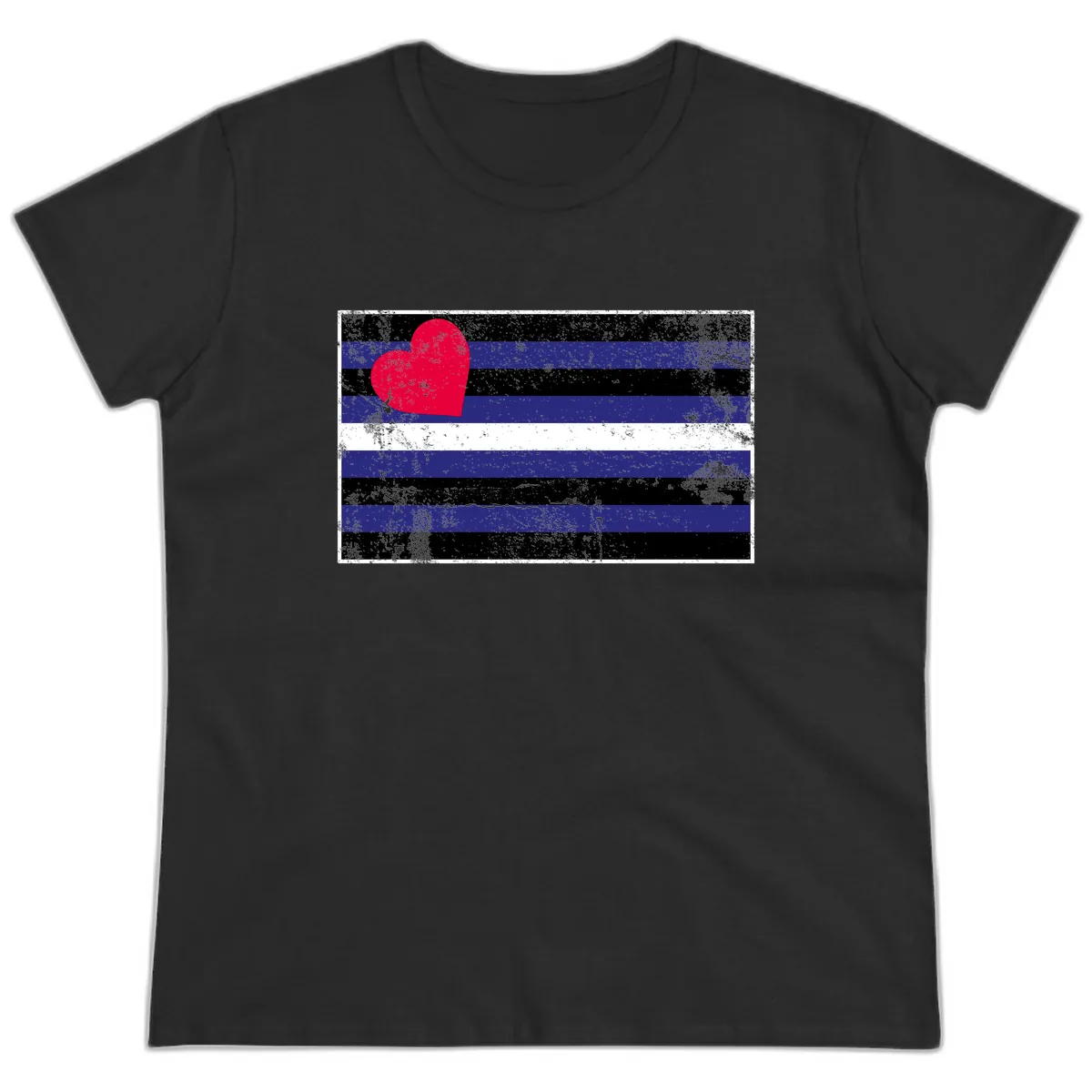 Love Stripes Pride Heart Ladies Tee in Black
