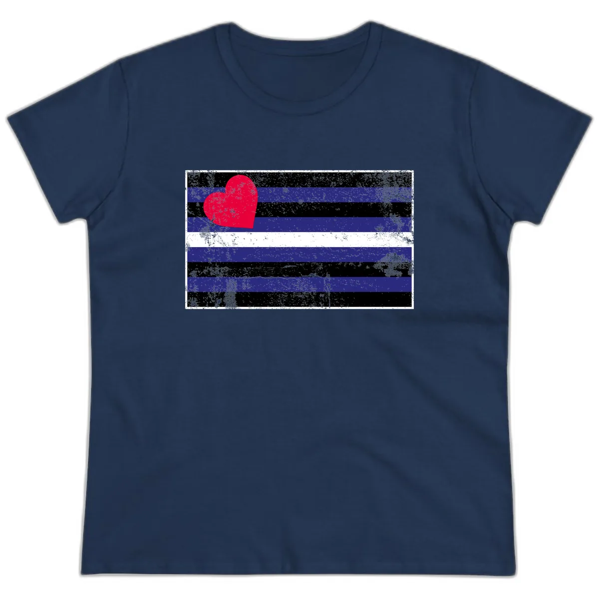 Love Stripes Pride Heart Ladies Tee in Navy