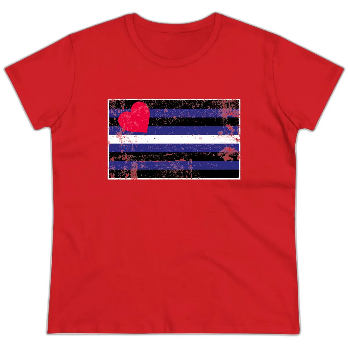 Love Stripes Pride Heart Ladies Tee in Red