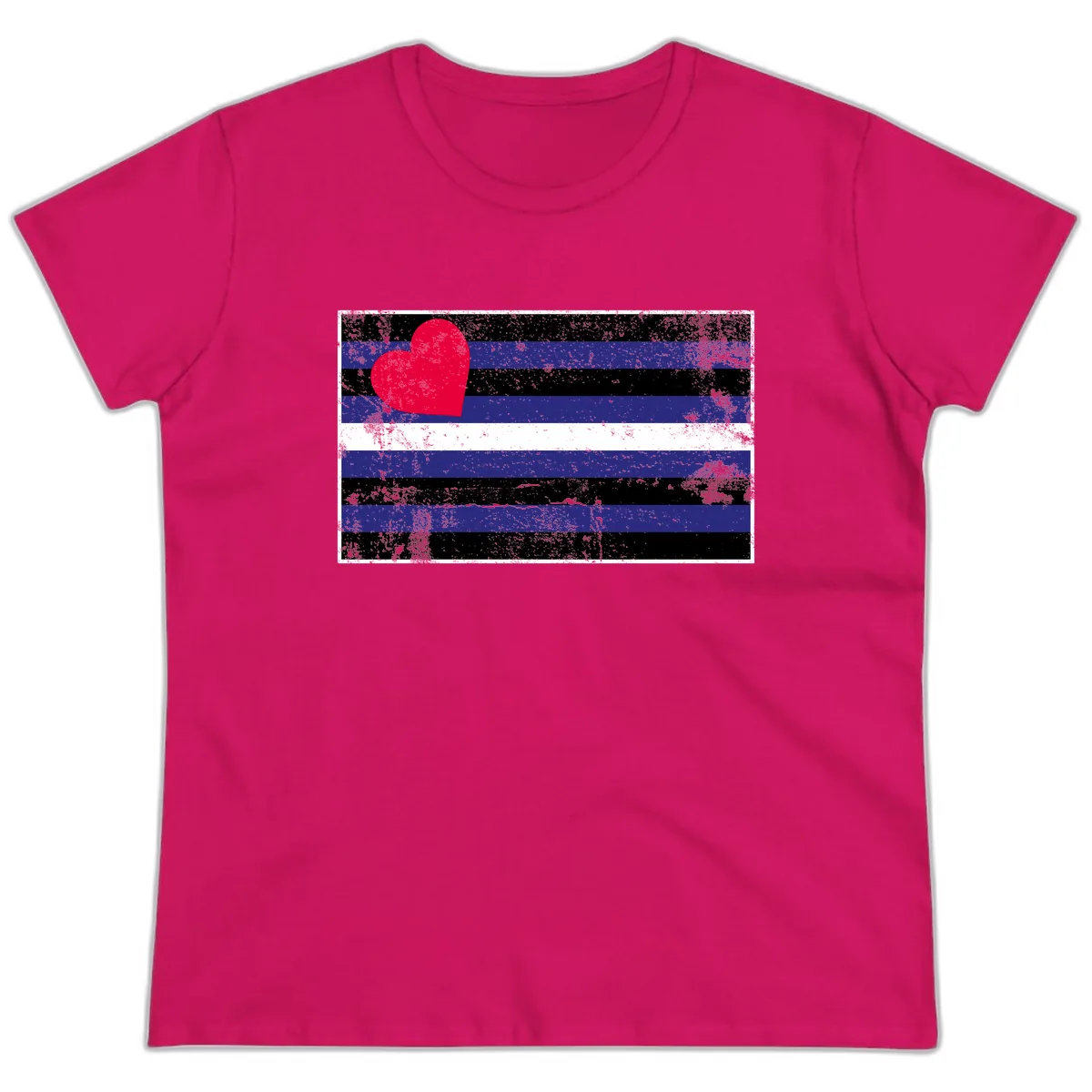 Love Stripes Pride Heart Ladies Tee in Heliconia