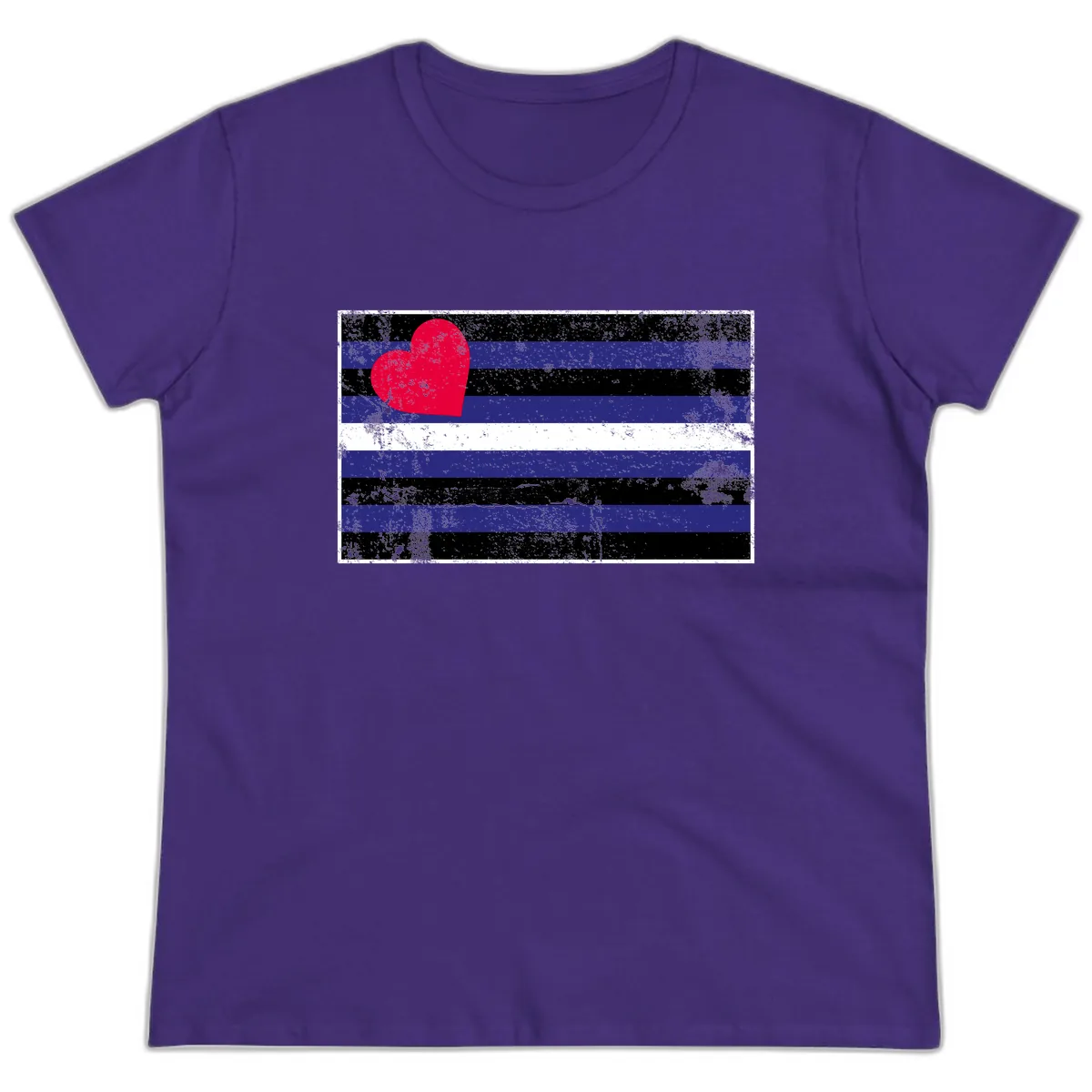 Love Stripes Pride Heart Ladies Tee in Purple