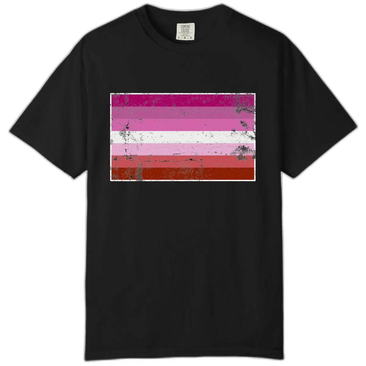 Lesbian Pride Flag Distressed Comfort Color in Black