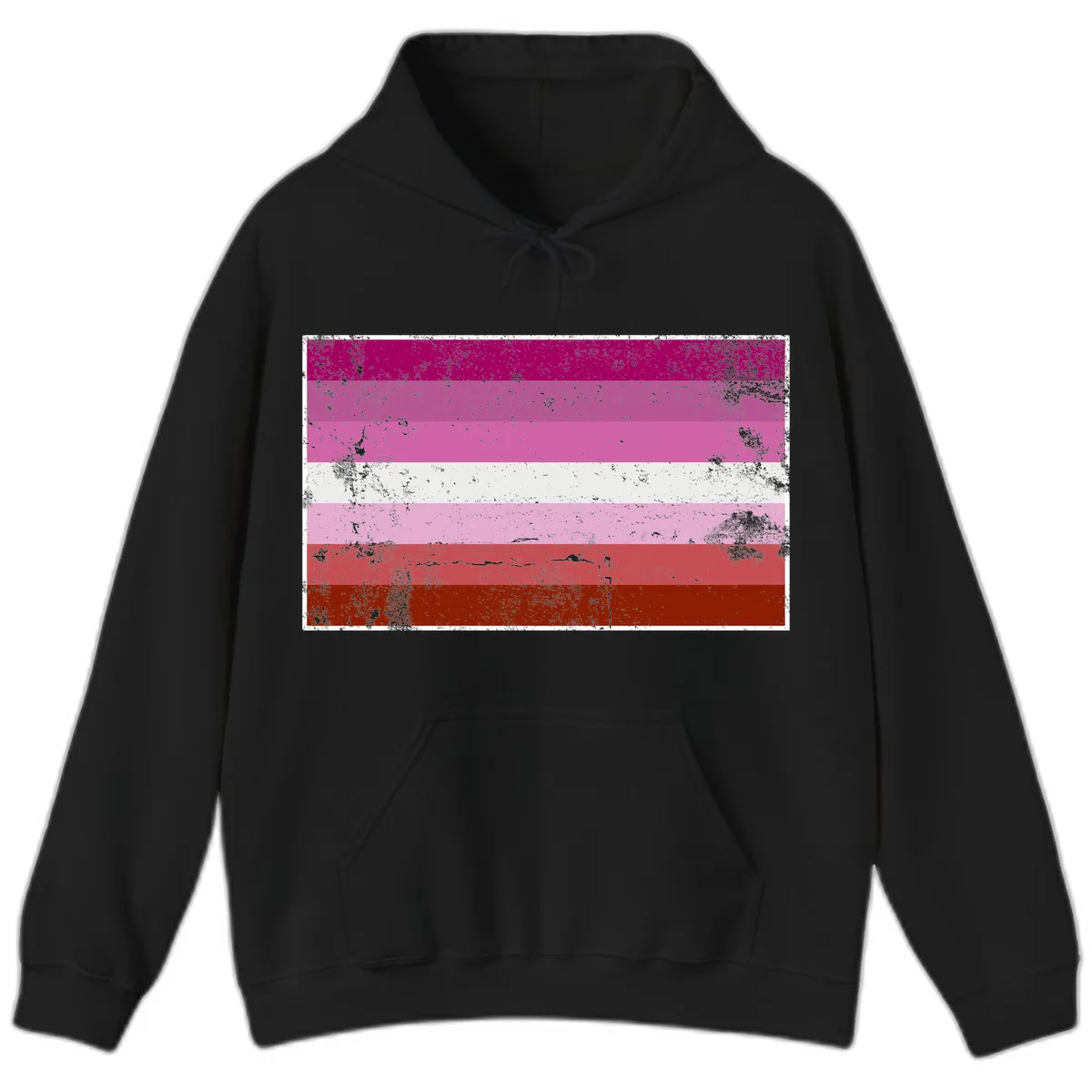 Lesbian Pride Flag Distressed Hoodie in Black