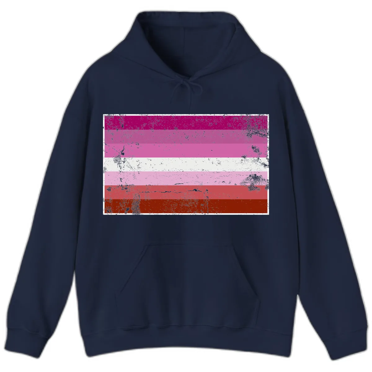 Lesbian Pride Flag Distressed Hoodie in Navy