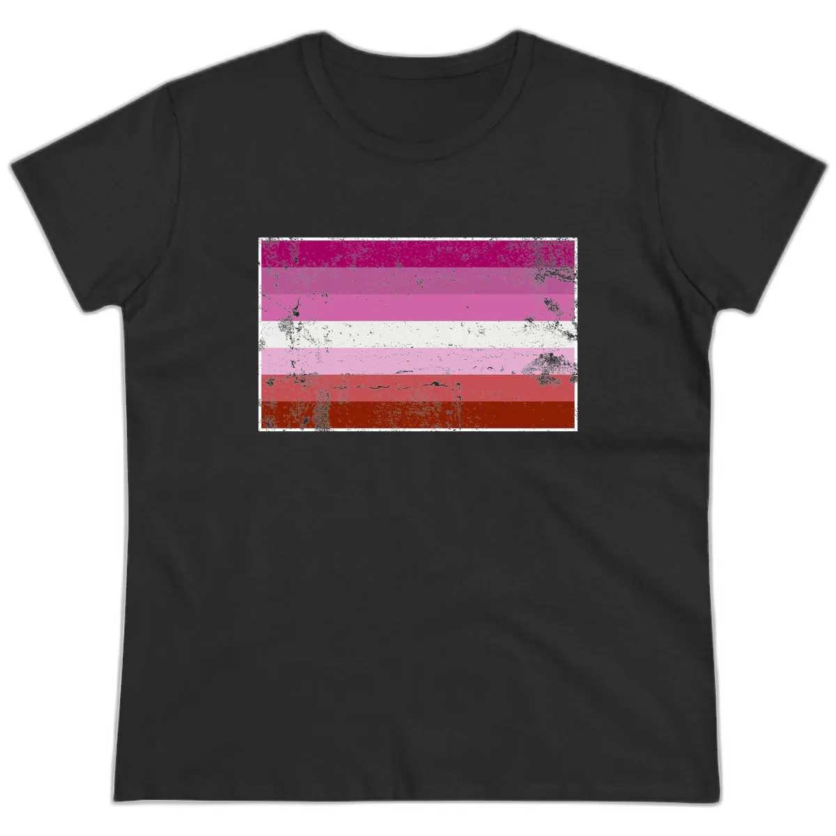 Lesbian Pride Flag Distressed Ladies Tee in Black