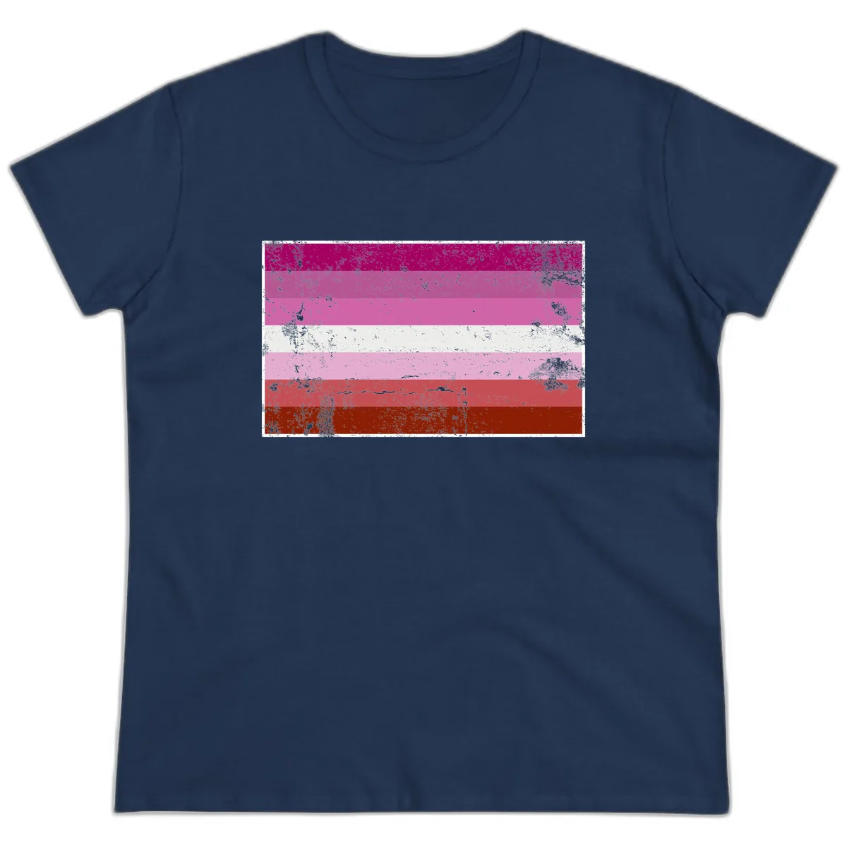 Lesbian Pride Flag Distressed Ladies Tee in Navy