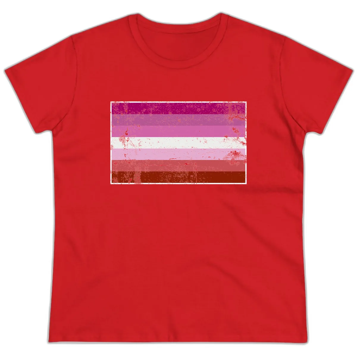 Lesbian Pride Flag Distressed Ladies Tee in Red