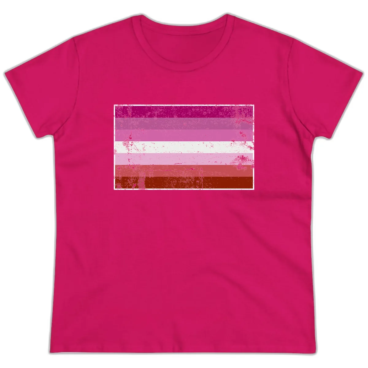 Lesbian Pride Flag Distressed Ladies Tee in Heliconia