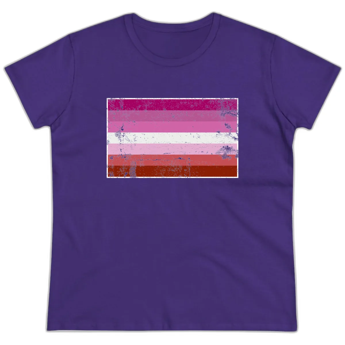 Lesbian Pride Flag Distressed Ladies Tee in Purple