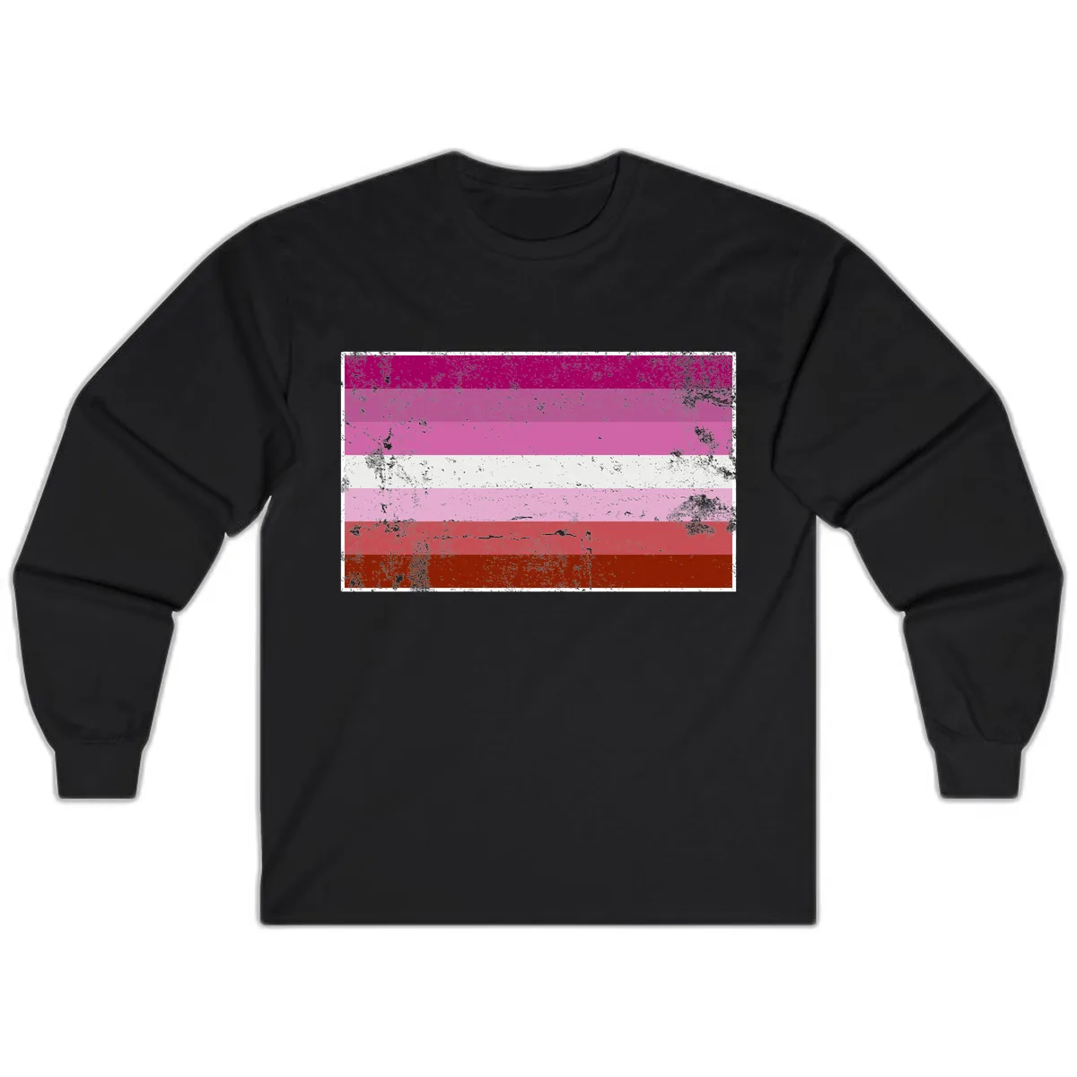 Lesbian Pride Flag Distressed Long Sleeve in Black