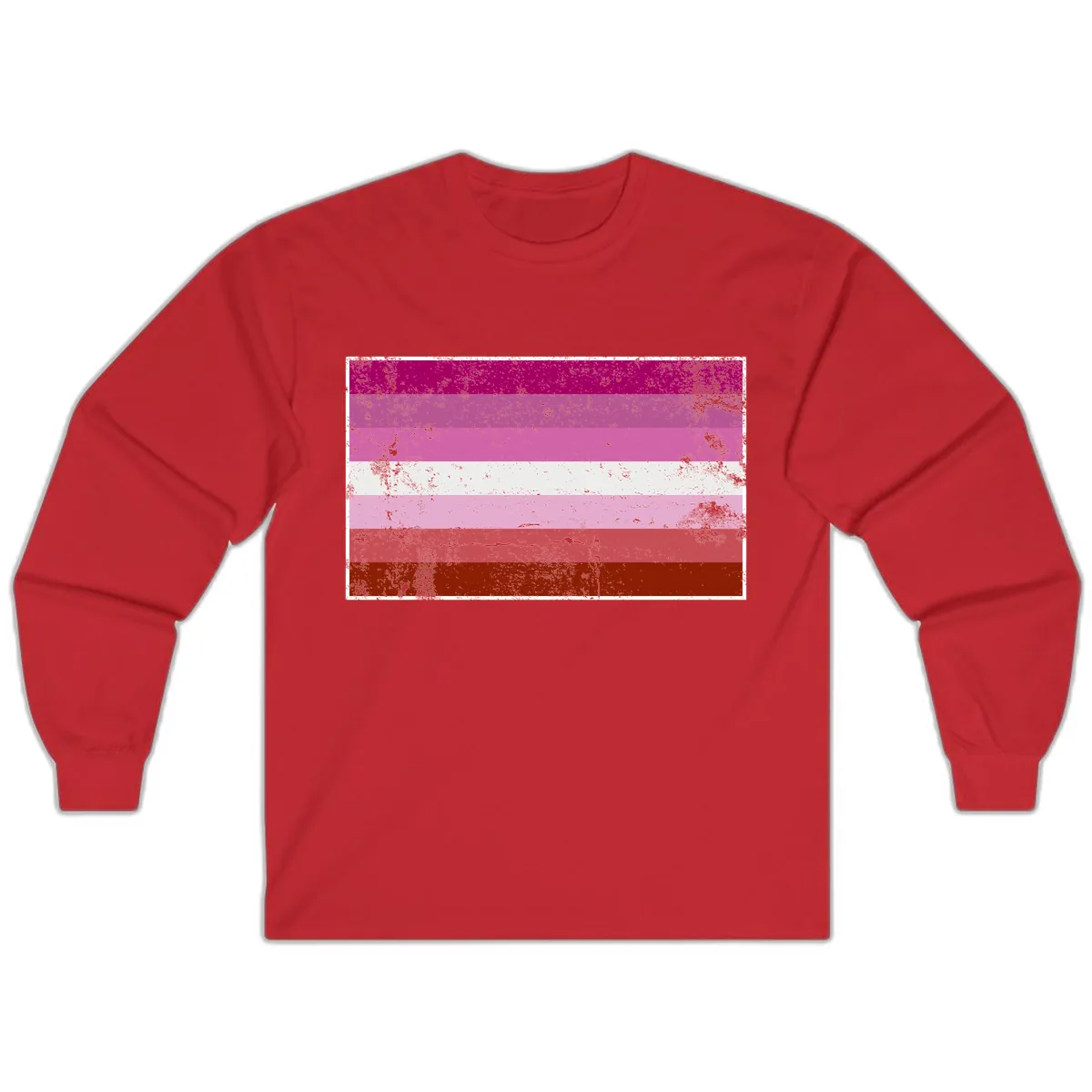 Lesbian Pride Flag Distressed Long Sleeve in Red