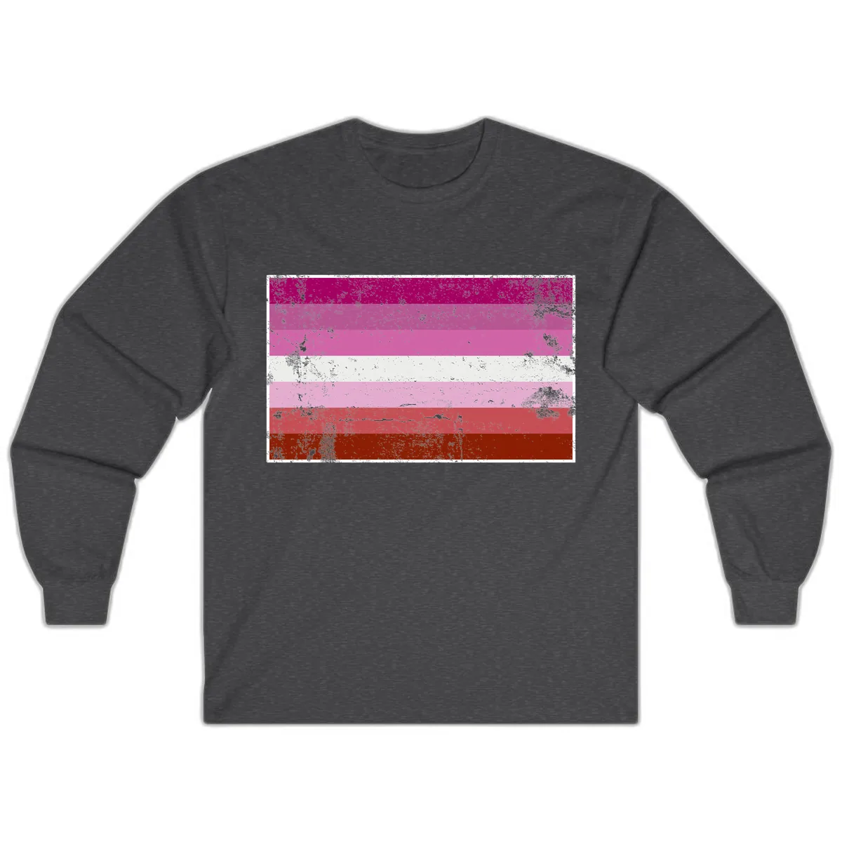Lesbian Pride Flag Distressed Long Sleeve in Dark Heather