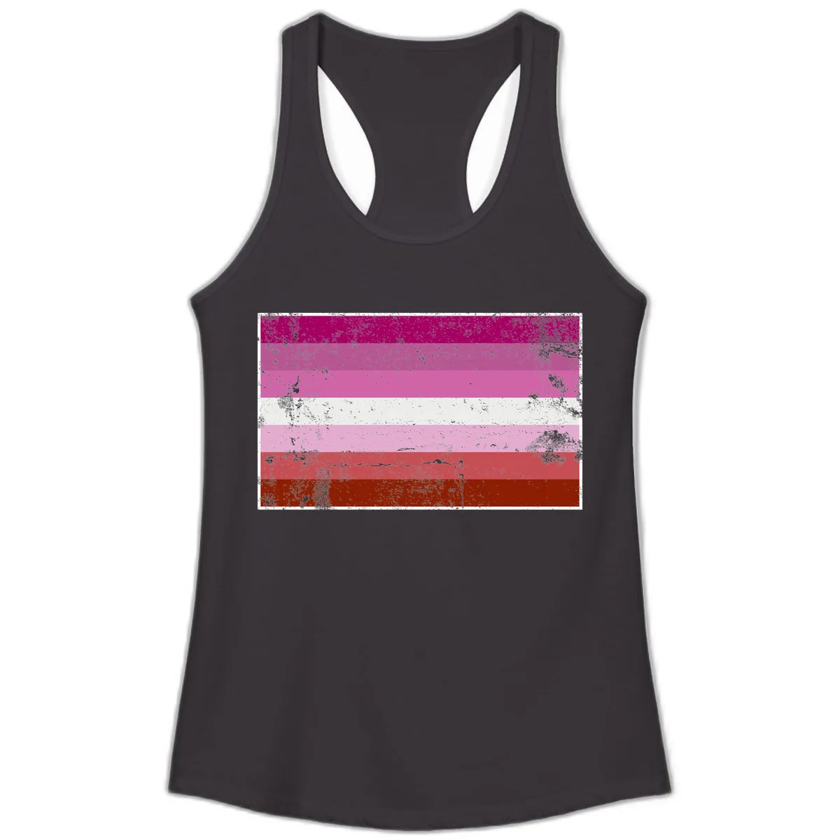 Lesbian Pride Flag Distressed Ladies Tank in Black