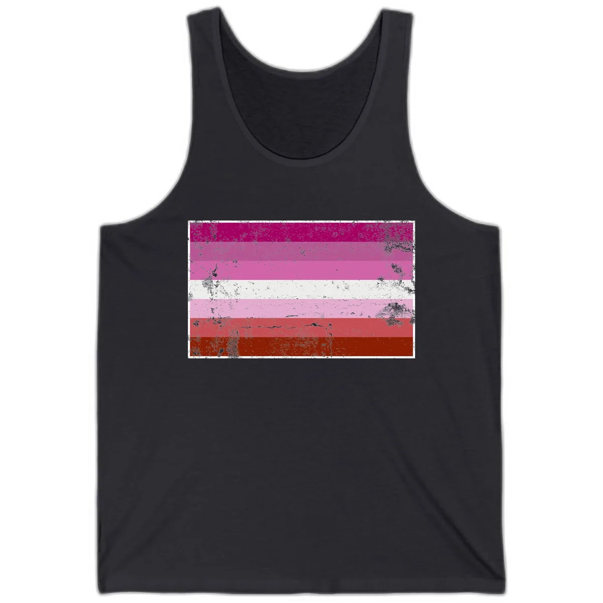 Lesbian Pride Flag Distressed Tank in Dark Grey