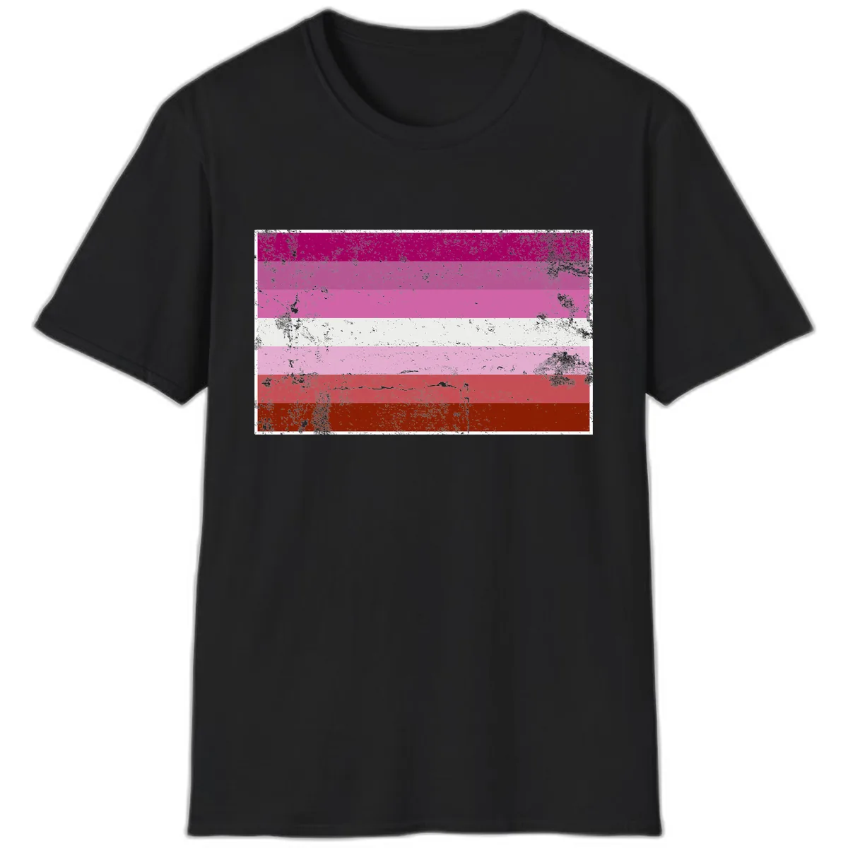 Lesbian Pride Flag Distressed T-Shirt in Black